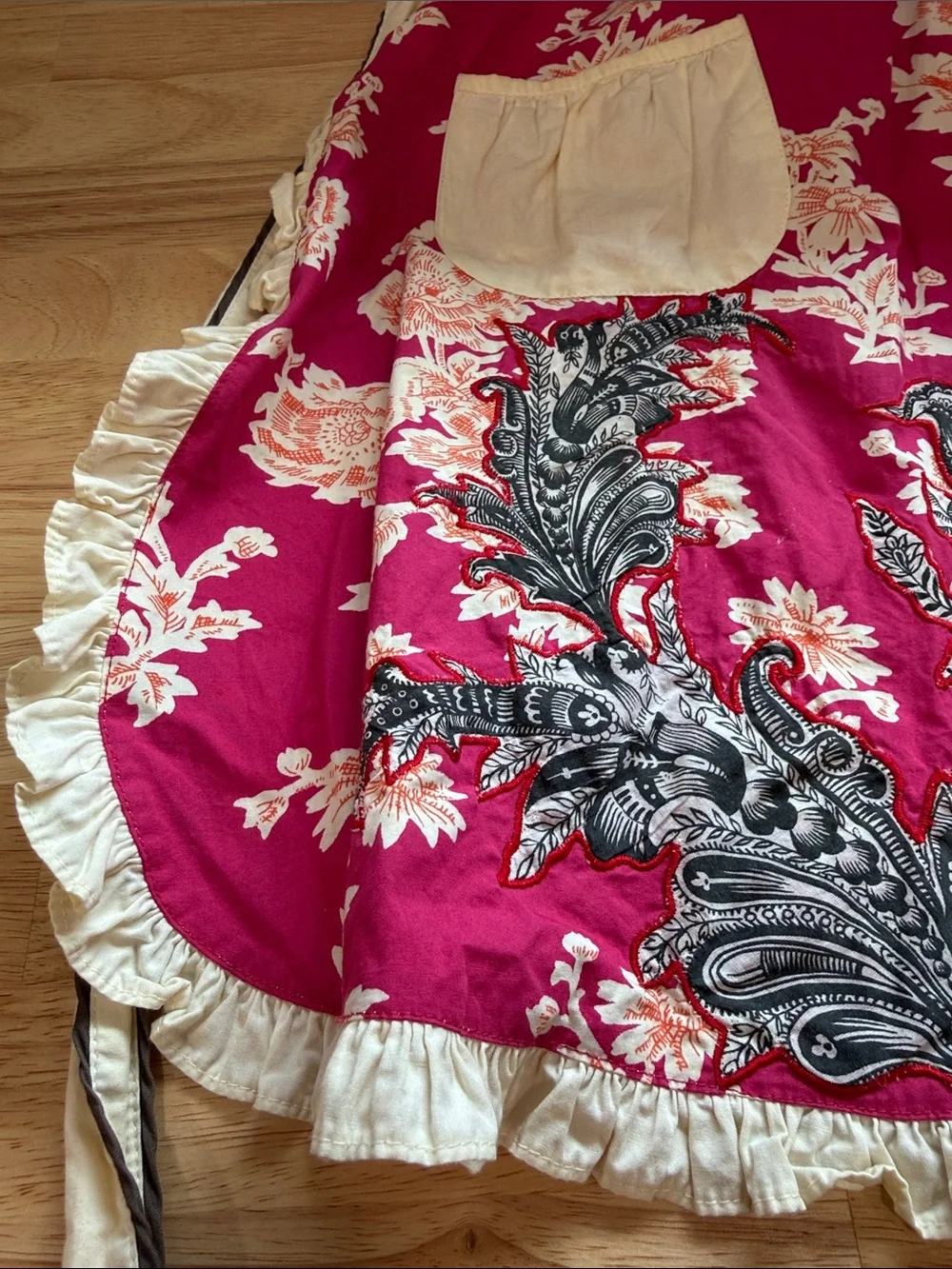 Anthropologie Floral Halter Apron Dress in Fuchsia and Cream